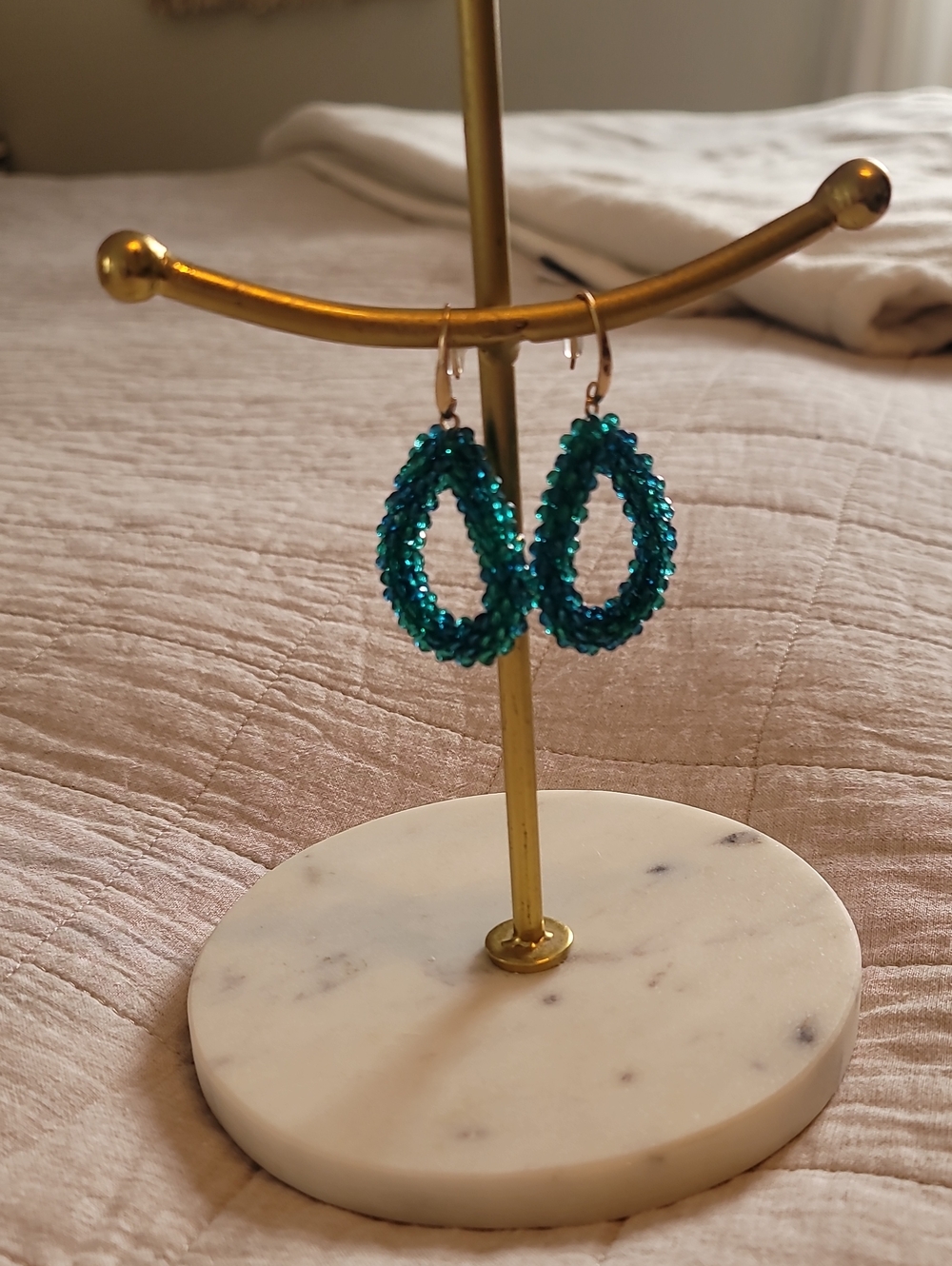 Teal Beaded Teardrop Earrings - Women Jewelry